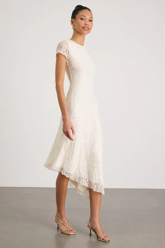 Madelina Ivory Lace Asymmetrical Midi Dress sold by Lulus product image thumbnail 4