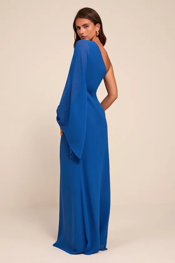 Elizabeth Blue One-Shoulder Bell Sleeve Maxi Dress sold by Lulus product image thumbnail 3