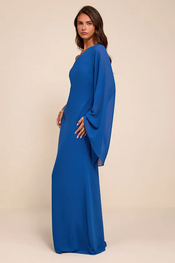 Elizabeth Blue One-Shoulder Bell Sleeve Maxi Dress sold by Lulus product image thumbnail 4