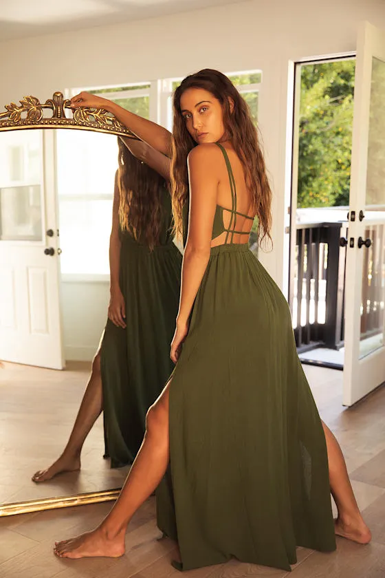 Lost in Paradise Olive Green Maxi Dress sold by Lulus
