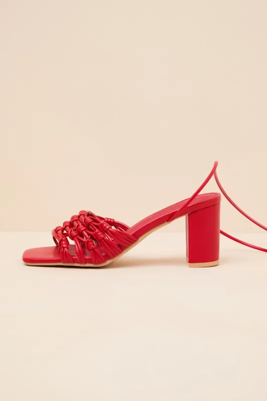 Eda Red Knotted Lace-Up High Heel Sandals made by Lulus