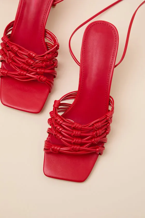 Eda Red Knotted Lace-Up High Heel Sandals sold by Lulus product image thumbnail 2
