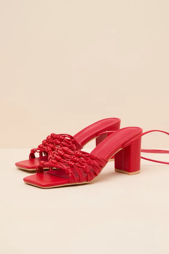 Eda Red Knotted Lace-Up High Heel Sandals sold by Lulus product image thumbnail 3
