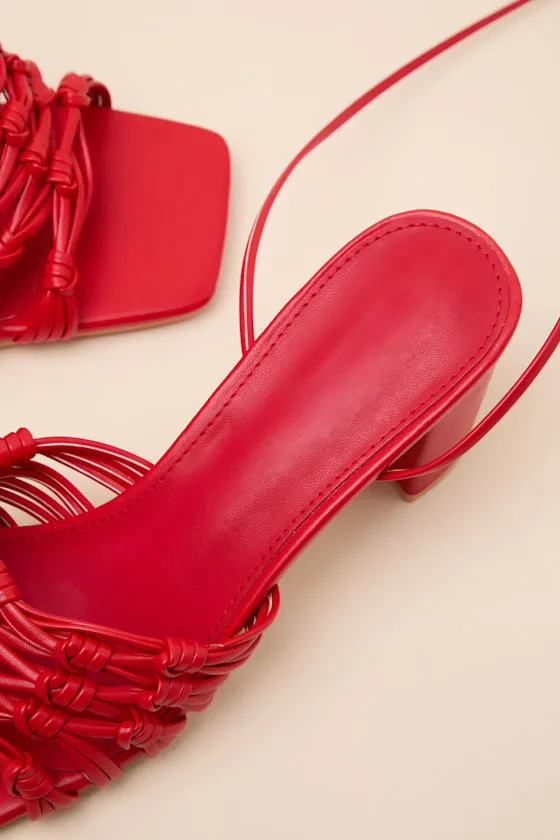Eda Red Knotted Lace-Up High Heel Sandals sold by Lulus product image thumbnail 4