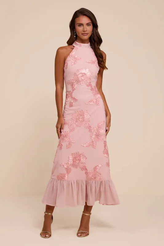 Margaret Light Pink Textured Ruffled Midi Dress made by Lulus