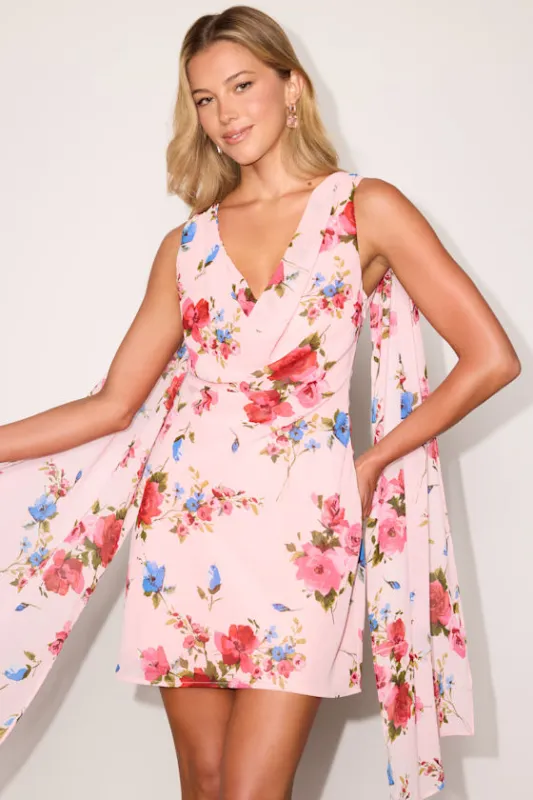 Anola Blush Pink Multi Floral Sash Mini Dress made by Lulus