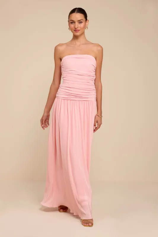 Reeva Light Pink Plisse Drop Waist Maxi Dress made by Lulus