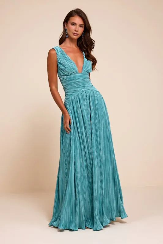 Evaluna Turquoise Plisse Maxi Dress made by Lulus