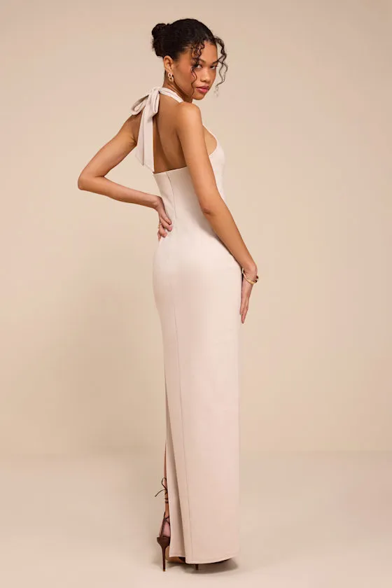 Ellisyn Ivory Ponte Knit Halter Maxi Dress sold by Lulus product image thumbnail 3