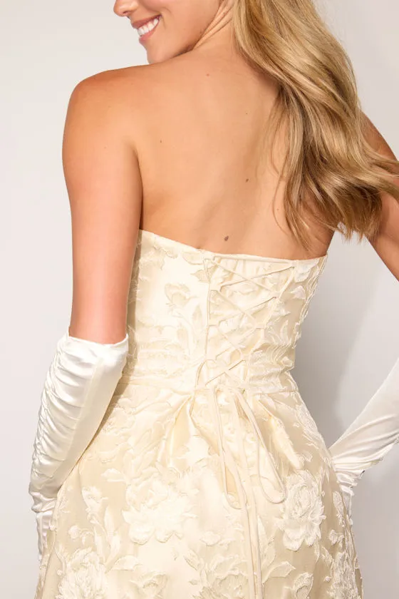 Rhodea Champagne Floral Jacquard Strapless Mini Dress sold by Lulus product image thumbnail 2