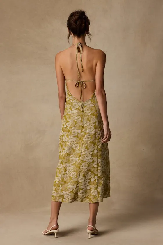 Caida Chartreuse Floral Satin Halter Midi Dress sold by Lulus product image thumbnail 3