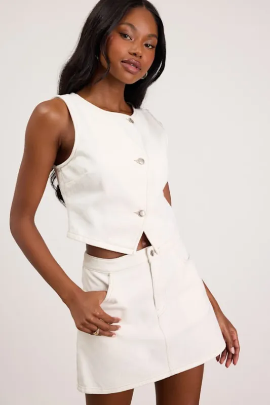 Dayton Ivory Denim Mini Skirt made by Lulus