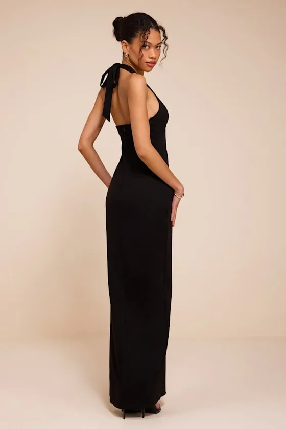 Ellisyn Black Ponte Knit Halter Maxi Dress sold by Lulus product image thumbnail 3