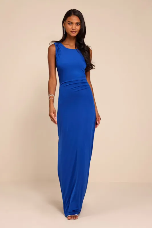 Significant Allure Blue Slinky Knit Ruched Maxi Dress made by Lulus