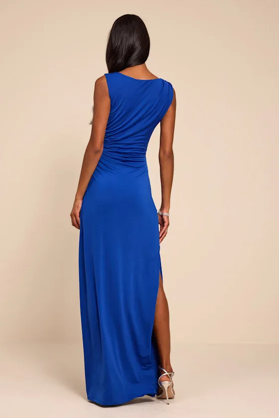 Significant Allure Blue Slinky Knit Ruched Maxi Dress sold by Lulus product image thumbnail 3