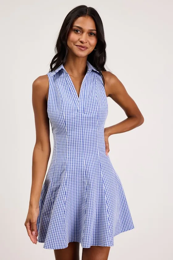 Zenley Blue Gingham Collared Skater Mini Dress sold by Lulus product image thumbnail 2