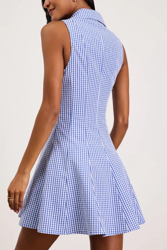 Zenley Blue Gingham Collared Skater Mini Dress sold by Lulus product image thumbnail 3