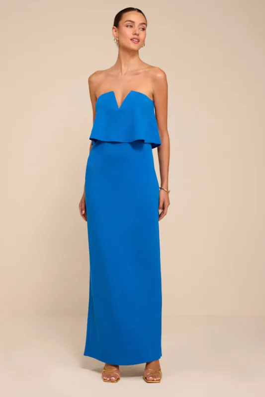 Lyanna Bright Blue Strapless Column Maxi Dress made by Lulus