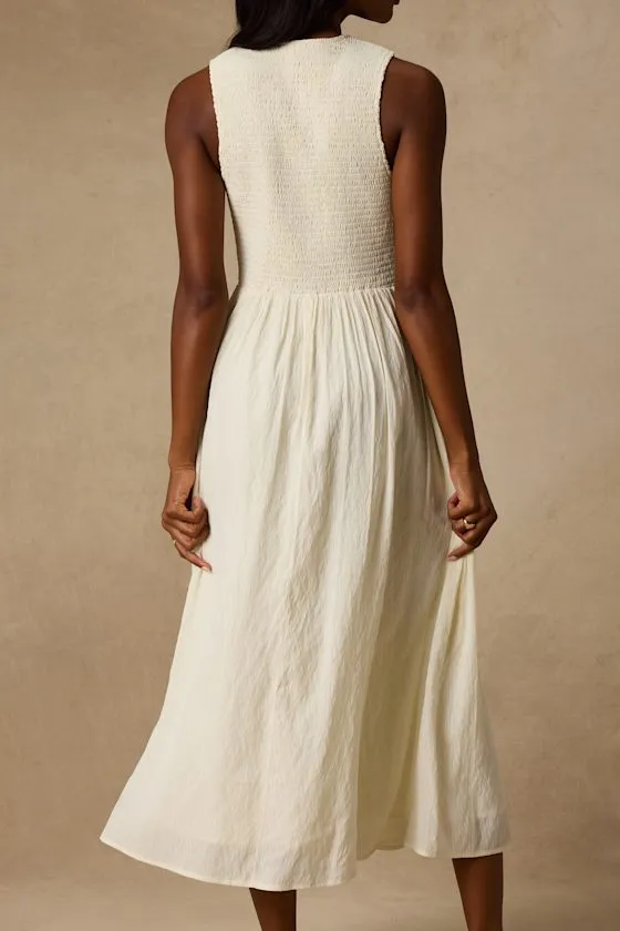 Nala Ivory Smocked Tie-Front Midi Dress sold by Lulus product image thumbnail 3