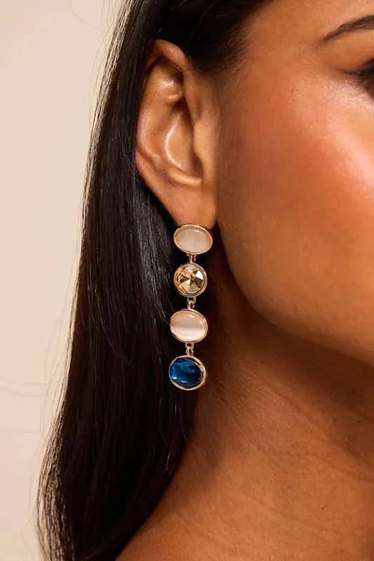 Arianda Blue Multi Rhinestone Drop Earrings made by Lulus