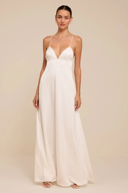 Lupita White Satin Tie-Back Maxi Dress made by Lulus