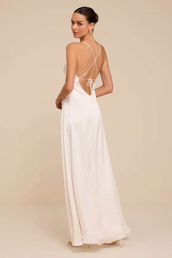 Lupita White Satin Tie-Back Maxi Dress sold by Lulus product image thumbnail 3