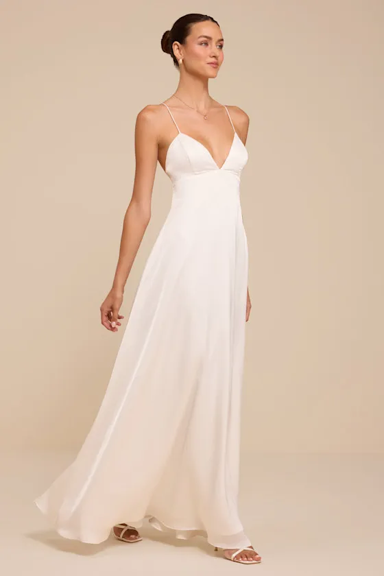 Lupita White Satin Tie-Back Maxi Dress sold by Lulus product image thumbnail 4