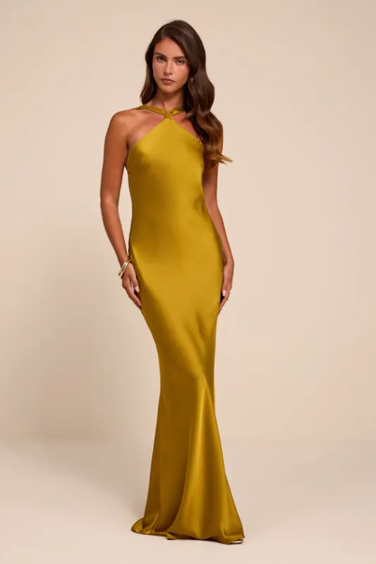 Sienna Chartreuse Satin Backless Maxi Dress made by Lulus
