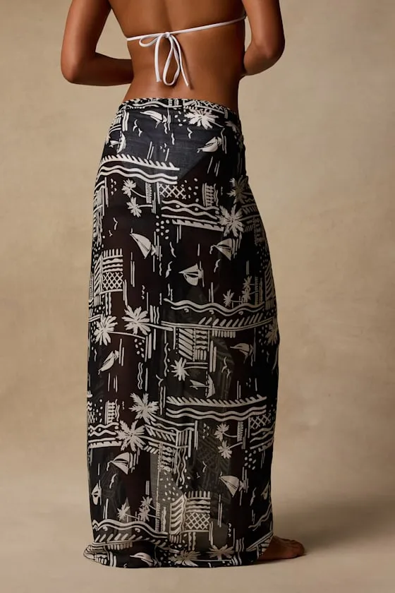 Sunset Coast Black Tropical Print Sarong Swim Cover-Up sold by Lulus product image thumbnail 3