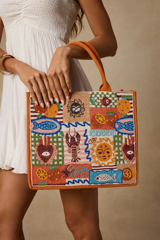 Delia Orange Multi Beaded Tote Bag sold by Lulus product image thumbnail 3