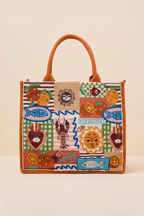 Delia Orange Multi Beaded Tote Bag sold by Lulus product image thumbnail 4