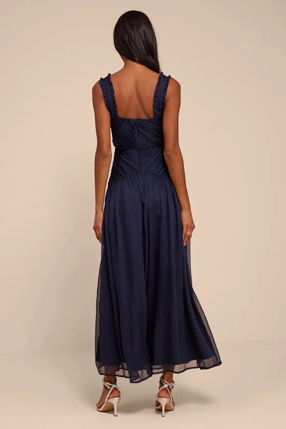 Laufey Navy Blue Pleated Drop Waist Midi Dress sold by Lulus product image thumbnail 3