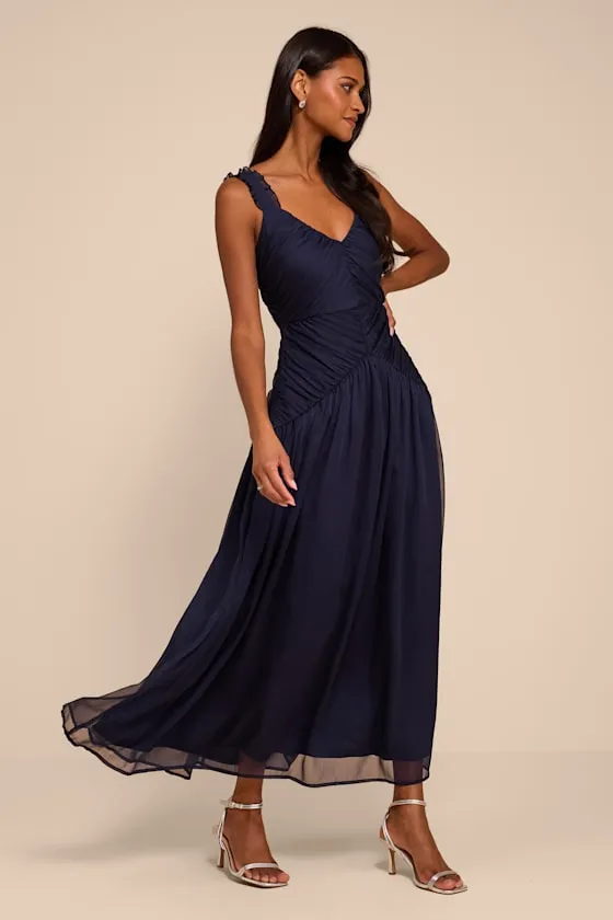 Laufey Navy Blue Pleated Drop Waist Midi Dress sold by Lulus product image thumbnail 4