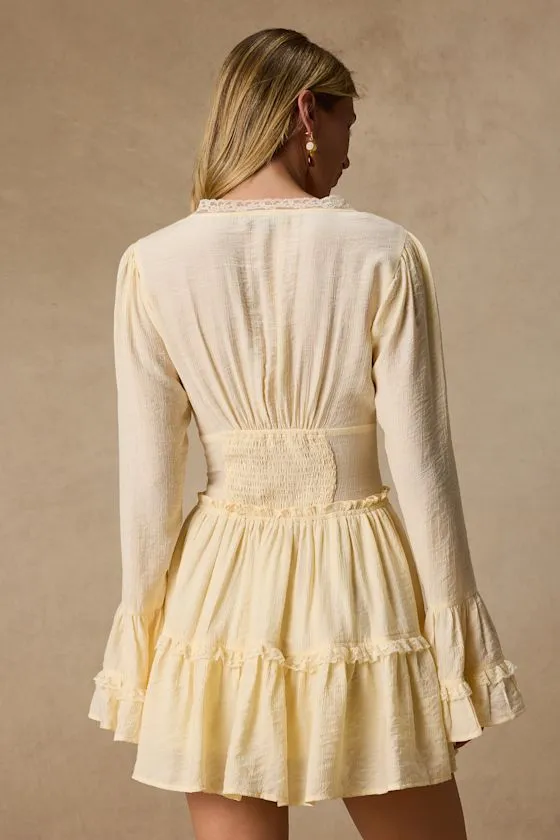 Ayaana Pale Yellow Long Sleeve Tiered Mini Dress sold by Lulus product image thumbnail 2