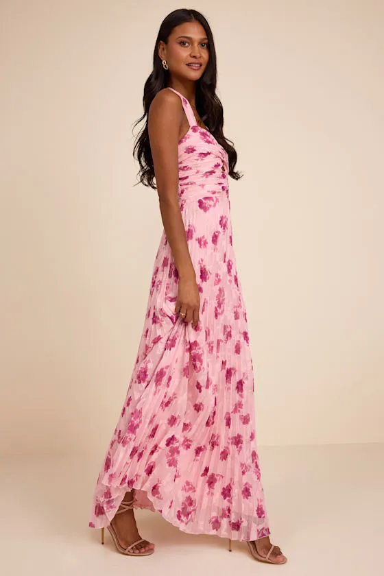 Krystal Light Pink Floral Pleated Halter Maxi Dress sold by Lulus product image thumbnail 4