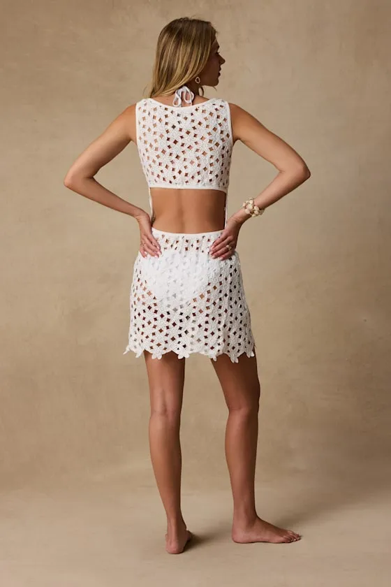 Calypso Ivory Floral Crochet Mini Swim Cover-Up sold by Lulus product image thumbnail 2