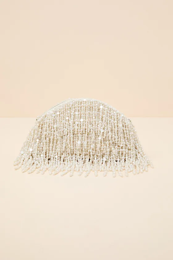 Excellency White Beaded Fringe Crossbody Clutch sold by Lulus product image thumbnail 2