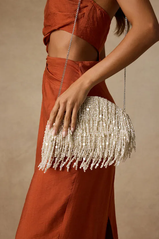 Excellency White Beaded Fringe Crossbody Clutch sold by Lulus product image thumbnail 3