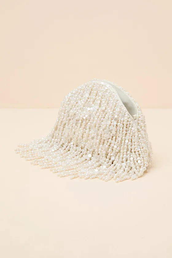Excellency White Beaded Fringe Crossbody Clutch sold by Lulus product image thumbnail 4