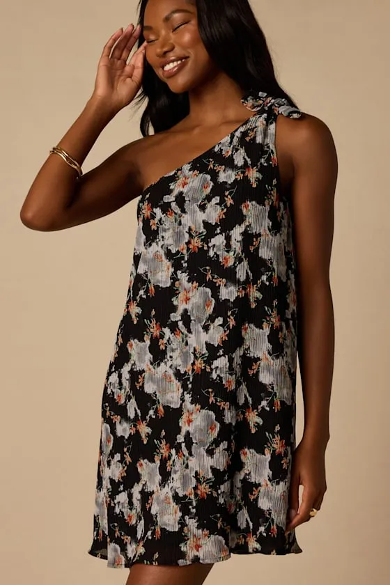 Aralia Black Multi Floral One-Shoulder Shift Mini Dress sold by Lulus product image thumbnail 4