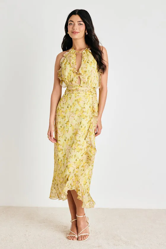 Antonia Yellow Multi Floral Backless Midi Dress sold by Lulus product image thumbnail 2