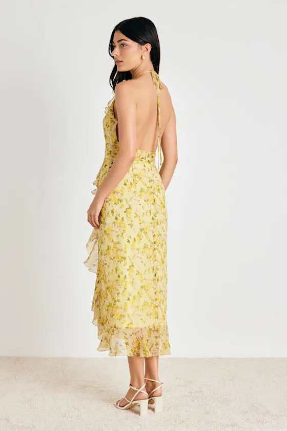 Antonia Yellow Multi Floral Backless Midi Dress sold by Lulus product image thumbnail 4