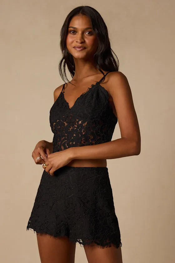 Dalia Black Lace High-Rise Shorts sold by Lulus