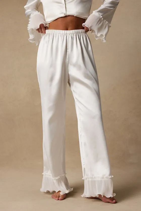 Melanie Ivory Satin Ruffled Two-Piece Pajama Set sold by Lulus product image thumbnail 3