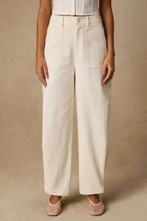 Merritt Cream Twill Barrel Leg Pants sold by Lulus product image thumbnail 2