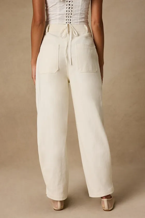 Merritt Cream Twill Barrel Leg Pants sold by Lulus product image thumbnail 3