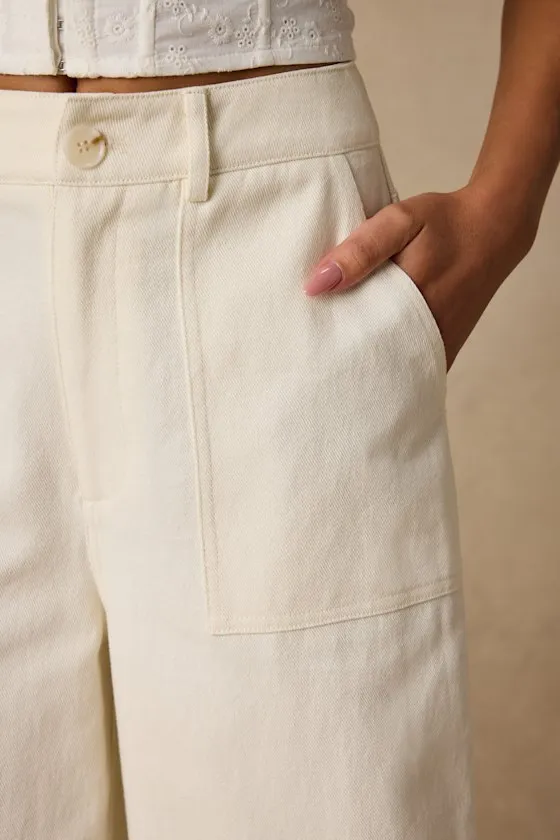 Merritt Cream Twill Barrel Leg Pants sold by Lulus product image thumbnail 4