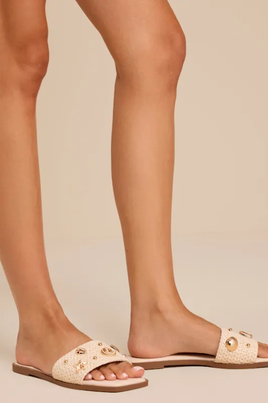 Layan Beige Seashell Slide Sandals made by Lulus
