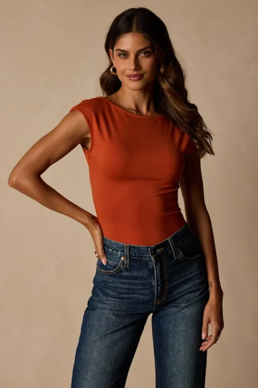 Asher Rust Red Short Sleeve Backless Top made by Lulus