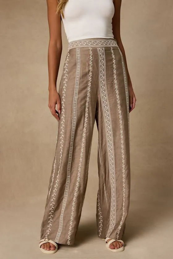 Tasia Taupe Embroidered Wide-Leg Pants sold by Lulus product image thumbnail 2